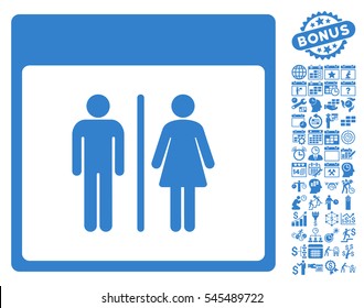 Toilet Persons Calendar Page icon with bonus calendar and time management clip art. Vector illustration style is flat iconic symbols, cobalt, white background.