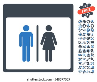 Toilet Persons Calendar Page pictograph with bonus options symbols. Vector illustration style is flat iconic symbols, smooth blue, white background.