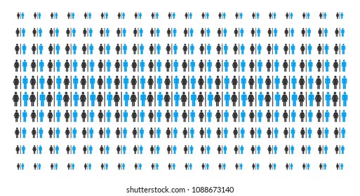 Toilet persons icon halftone pattern, constructed for backgrounds, covers, templates and abstract compositions. Vector toilet persons pictograms arranged into halftone grid.