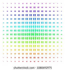 Toilet Persons icon rainbow colored halftone pattern. Vector toilet persons symbols organized into halftone grid with vertical spectral gradient. Designed for backgrounds,