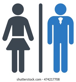 Toilet Persons icon. Vector style is bicolor flat iconic symbol, smooth blue colors, white background.