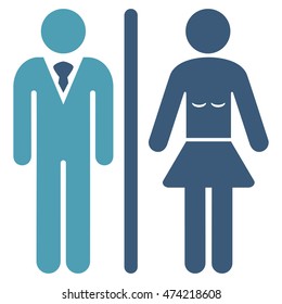 Toilet Persons icon. Vector style is bicolor flat iconic symbol, cyan and blue colors, white background.
