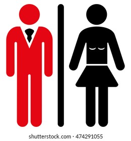 Toilet Persons icon. Vector style is bicolor flat iconic symbol, intensive red and black colors, white background.