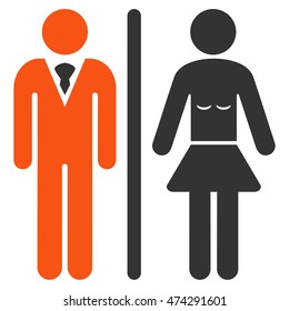 Toilet Persons icon. Vector style is bicolor flat iconic symbol, orange and gray colors, white background.