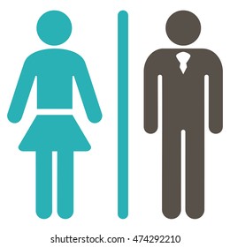 Toilet Persons icon. Vector style is bicolor flat iconic symbol, grey and cyan colors, white background.