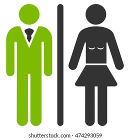 Toilet Persons icon. Vector style is bicolor flat iconic symbol, eco green and gray colors, white background.