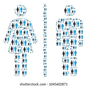 Toilet Persons pattern combined in the shape of toilet persons pictograms. Vector iconized composition combined with simple elements.