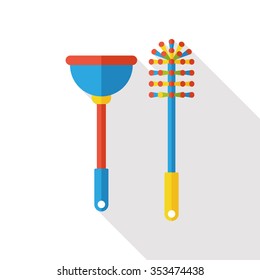 Toilet plunger and brush flat icon