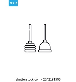 Toilet plunger and brush line icon Vector illustration