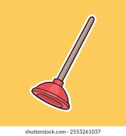 Toilet Plunger Cartoon Style Sticker Vector Cute Illustration