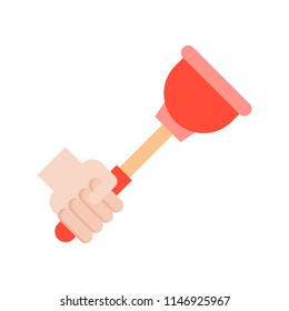 Toilet plunger, cleaning and laundry service related flat icon set