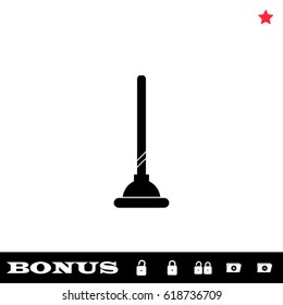 Toilet Plunger icon flat. Black pictogram on white background. Vector illustration symbol and bonus button open and closed lock, folder, star