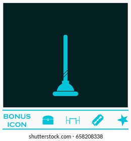 Toilet Plunger icon flat. Blue pictogram on dark background. Vector illustration symbol and bonus icons
