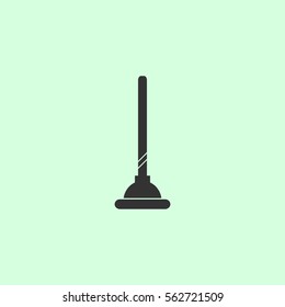 Toilet Plunger icon flat. Grey vector symbol on green background