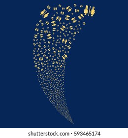 Toilet random fireworks stream. Vector illustration style is flat yellow iconic symbols on a blue background. Object fountain made from scattered symbols.