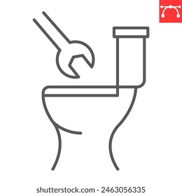 Toilet repair line icon, plumbing service and construction, repair toilet vector icon, vector graphics, editable stroke outline sign, eps 10.