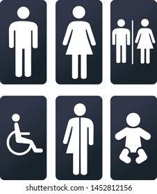 Toilet Restroom Icon Symbol Vector Illustration Male Female Unisex Handicap And Baby