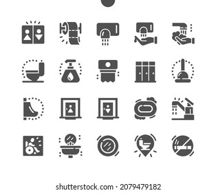 Toilet, Restroom. Toilet Paper. Hand Dryer. Bathroom, Domestic, Household, Washroom, Wash, Sanitary And Hygiene. Vector Solid Icons. Simple Pictogram