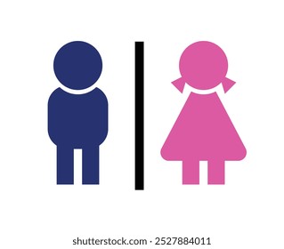 Sinal do banheiro do banheiro menino e menina das crianças ícone do vetor do elemento para o símbolo da navegação pública. Masculino Azul e feminino cor rosa. Ilustração vetorial