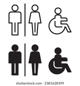 toilet restroom sign logo Set, Male Female and disability sign for man, woman and disabled people