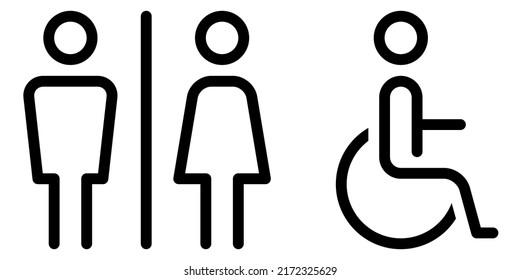 signo de inodoro para hombres, mujeres y personas con discapacidad con estilo de línea