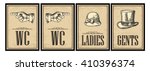 Toilet retro vintage grunge poster. Ladies, Cents, Pointing finger.  Vector engraved illustration on a beige background.  For bars, restaurants, cafes, pubs.