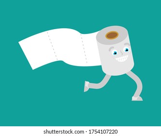 Toilet roll cartoon run isolated. toilet paper vector illustration