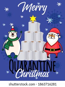 Toilet Roll Pyramid. Winter New normal  Holidays during Coronavirus. Christmas and New Year 2021 during Quarantine. Christmas Party Covid-19. Flat Vector Illustration