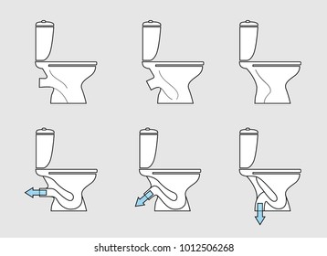 Toilet room furniture sign set. Bathroom interior object view. Toilet type icons. Water closet different models.