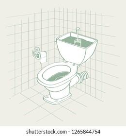 toilet room with an old toilet. sketching of the interior. 