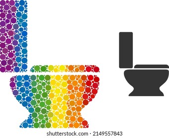 Toilet seat collage icon of round dots in various sizes and rainbow colored shades. A dotted LGBT-colored toilet seat for lesbians, gays, bisexuals, and transgenders. Vector icon in LGBT flag colors.