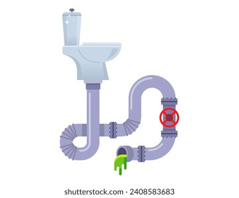 toilet sewer. draining waste through pipes. flat vector illustration.