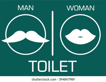 toilet Sign, Fitting room sign flat icon illustration, retro lady and gentleman symbol, green background