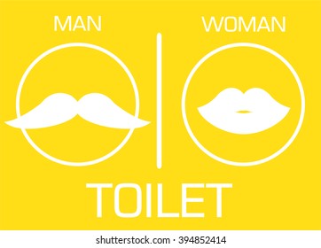 toilet Sign, Fitting room sign flat icon illustration, retro lady and gentleman symbol, yellow background
