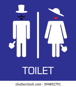 toilet Sign, Fitting room sign flat icon illustration, retro lady and gentleman symbol, blue background. fart