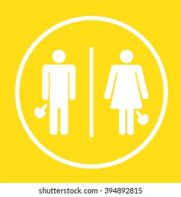 toilet Sign, Fitting room sign flat icon illustration, lady and gentleman symbol, yellow background. fart