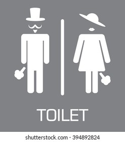 toilet Sign, Fitting room sign flat icon illustration, retro lady and gentleman symbol, gray background