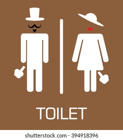 toilet Sign, Fitting room sign flat icon illustration, retro lady and gentleman symbol, purple background. fart