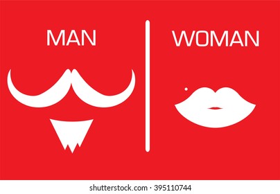 toilet Sign, Fitting room sign flat icon illustration, retro lady and gentleman symbol, red background