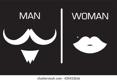 toilet Sign, Fitting room sign flat icon illustration, lady and gentleman symbol, toilet black background.