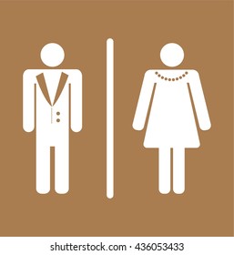 toilet Sign, Fitting room sign flat icon illustration, lady and gentleman symbol, toilet brown background.