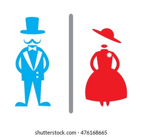 toilet Sign, Fitting room sign flat icon illustration, lady and gentleman symbol, toilet white background.