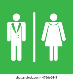 toilet Sign, Fitting room sign flat icon illustration, lady and gentleman symbol, toilet green background.