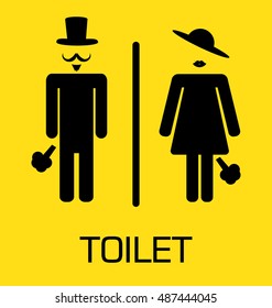 toilet Sign, Fitting room sign flat icon illustration, lady and gentleman symbol, toilet yellow background.
