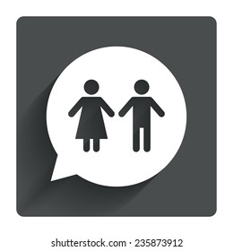 Toilet sign icon. Restroom or lavatory speech bubble symbol. Gray flat square button with shadow. Modern UI website navigation. Vector