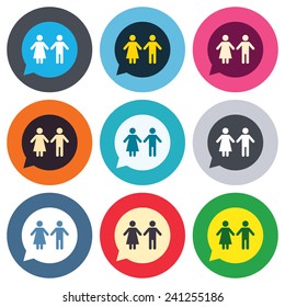 Toilet sign icon. Restroom or lavatory speech bubble symbol. Colored round buttons. Flat design circle icons set. Vector