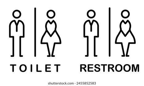 toilet sign ladies and gents restroom signage outline drawing style