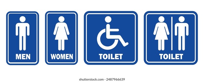 Toilettenschild Printable Public Signage Symbol Mann Frau WC Einfache blaue minimalistische Toilettenbereich