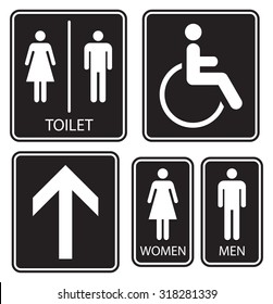 Toilet sign set, black and white, vector illustration.