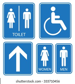 Toilet sign set, blue and white, vector illustration.